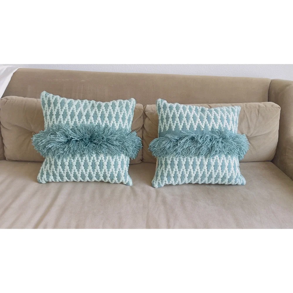 Opalhouse Jungalow Decorative Pillow Set 18x18 Blue Geometric Fringe Tassel Boho
